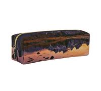 DCEHGEW Trousse à crayons en cuir imprimé Mountain View at Sunrise - Jolie trousse de maquillage simple - Fermeture éclair dorée, doré, One Size, Cartable