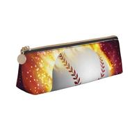 DCEHGEW Trousse à crayons en cuir PVC avec fermeture éclair et motif plumes de paon, Orange Softball Baseball On Fire And Water, One Size, Cartable