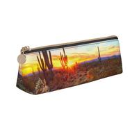 DCEHGEW Trousse à crayons en cuir PVC avec fermeture éclair Motif lys rouges, Saguaros au coucher du soleil, One Size, Cartable