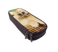 DCEHGEW Trousse à crayons en cuir synthétique avec deux grands pandas, fermeture éclair sur le dessus pour l'école, le bureau, les voyages, papeterie, cadeau pour femmes, hommes, enfants, Puppy Golden