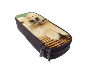 DCEHGEW Trousse à crayons en cuir synthétique avec deux grands pandas, fermeture éclair sur le dessus pour l'école, le bureau, les voyages, papeterie, cadeau pour femmes, hommes, enfants, Puppy Golden