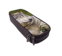 DCEHGEW Trousse à crayons en cuir synthétique avec fermeture éclair sur le dessus pour l'école, le bureau, les voyages, la papeterie, cadeau pour femmes, hommes, enfants, Snow Mountain Wild Wolf, One