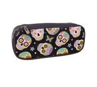 DCEHGEW Trousse à crayons en cuir synthétique avec imprimé ananas tropical hawaïen avec fermeture éclair pour l'école, le bureau, les voyages, cadeau personnalisé, Sugar Skulls Butterfly, One Size