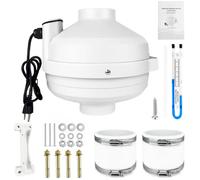 Dcfairfan Kit de ventilateur radon à 2 vitesses de 7,6 cm avec deux connecteurs de conduit de 7,6 cm à 7,6 cm et manomètre à tube en U, système d'atténuation du radon pour sous-sol, sous-sol et rampe