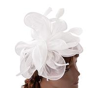 Dcfbkl Chapeau bibi à plumes avec fleurs pour femme - Bandeau de thé - Chapeau de cocktail - Chapeau bibi à fleurs pour femme, blanc, taille unique