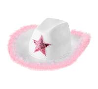 Dcfbkl Chapeau de cowgirl en plumes pour femme - Chapeau de cowboy pour enterrement de vie de jeune fille - Accessoires pour cosplay, anniversaire - Étoile pour femme