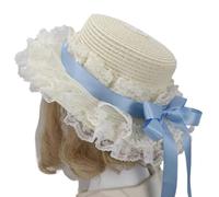 Dcfbkl Chapeau de soleil victorien fait à la main avec bordure en dentelle et ruban pour les amateurs de mode, accessoires de fête