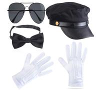 Dcfbkl Costume de chauffeur, chapeau de conducteur, moustaches, lunettes, gants, ensemble d'accessoires photo, fête d'Halloween, coaplay pour jeux de rôle, accessoires de costume d'Halloween pour