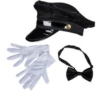 Dcfbkl Costume de chauffeur, chapeau de conducteur, moustaches, lunettes, gants, ensemble d'accessoires photo, fête d'Halloween, coaplay pour jeux de rôle, accessoires de costume d'Halloween pour