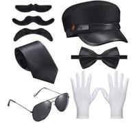 Dcfbkl Costume de chauffeur, chapeau de conducteur, moustaches, lunettes, gants, ensemble d'accessoires photo, fête d'Halloween, coaplay pour jeux de rôle, accessoires de costume d'Halloween pour