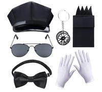 Dcfbkl Costume de chauffeur, chapeau de conducteur, moustaches, lunettes, gants, ensemble d'accessoires photo, fête d'Halloween, coaplay pour jeux de rôle, accessoires de costume d'Halloween pour