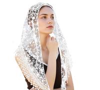 Dcfbkl Foulard en dentelle avec fleurs et voile de masse catholique pour diverses occasions religieuses Accessoire d'événement religieux Voiles de mariage Mantilla, blanc, taille unique