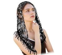 Dcfbkl Foulard en dentelle avec fleurs et voile de masse catholique pour diverses occasions religieuses Accessoire d'événement religieux Voiles de mariage Mantilla, Noir , taille unique