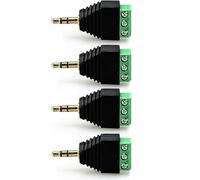 Dcfbkl Lot de 4 adaptateurs audio sans soudure 3,5 mm mâle vers bornes à vis femelle pour une connexion facile dans les prises de terminaux domestiques
