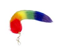 Dcfbkl Porte-clés multicolore en fourrure synthétique en forme de queue d'écureuil avec pendentif en forme de bague, pendentif dégradé pour couple, accessoire charmant, Sept couleurs., taille unique