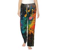 DCGHKOP Pantalon de pyjama de Noël en flanelle avec imprimé notes de musique colorées, parfait pour se détendre et dormir, Noir , XL