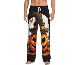 DCGHKOP Pantalon de pyjama en flanelle pour homme avec imprimé citrouille mignon, parfait pour se détendre et dormir, Noir , L