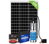 DCHOSE Kit de pompe de puits solaire avec batterie de secours, pompe à eau en acier inoxydable 12 V + kit de panneau solaire 120 W + batterie 30 Ah + contrôleur 20 A pour fontaine, irrigation,