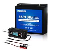 DCHOUSE 12 V 30 Ah Mini Batterie au lithiumavec Chargeur pour Batterie LiFePo4 12 V 5 A, Max 15 000 Cycles et Protection BMS 30 A, idéale pour Les sondeurs de pêche, Les Moteurs de traîne, etc.