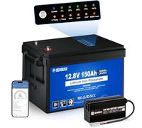 DCHOUSE 12V 150Ah Batterie Lithium LiFePO4 Bluetooth avec témoin SOC et Chargeur 20A,durée de Vie de 10 Ans avec jusqu'à 15000 Cycles, BMS 120A,idéale pour Les Moteurs électriques, la Marine, Solaire