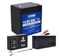 DCHOUSE 12V 6Ah LiFePO4 Batterie avec chargeurs de Batterie 4A, DC 12V vers Type C et USB, convertisseur de Batterie pour Camping-Car, Chariot de Golf, Tondeuse à Gazon, Panneau Solaire, Camping