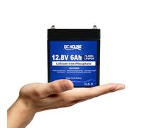 DCHOUSE 12V 6AH LiFePO4 batterie Mini rechargeable à cycle profond phosphate de fer batterie au lithium intégré BMS pour système d'alarme, chercheur de poissons,UPS, éclairage, camping