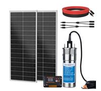DCHOUSE 200W Kit de pompe submersible solaire à puits profond avec pompe à eau solaire 12V + panneau solaire 2PCS 100W