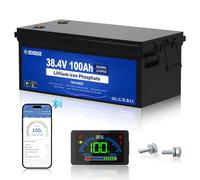 DCHOUSE 36V 100Ah LiFePO4 Lithium Batterie avec chargeur 36V 25A, 150A BMS, application Bluetooth et écran LCD, courant de pointe 500A, pour Camping-Car, Système Solaire, Bateaux,Voiturettes de Golf