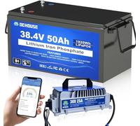 DCHOUSE 36V 50Ah Batterie lithium, Lifepo4 avec chargeur 36V 25A, BMS Bluetooth 2C 100A intégré, arrêt à basse température pour voiturettes de golf, bateaux et camping-cars