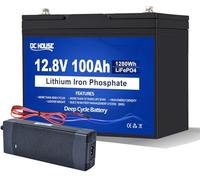 DCHOUSE Batterie 12 V 100 Ah LiFePO4 avec chargeur 10 A, BMS amélioré 100 A, jusqu'à 15000 cycles, batterie au lithium 1280 Wh, parfaite pour camping-cars, systèmes solaires, caravanes, bateaux,