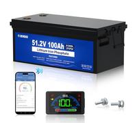 DCHOUSE Batterie au lithium 48V 100Ah pour voiturette de golf, Lifepo4, BMS 200A intégré, écran LCD et application mobile Bluetooth, courant de pointe 600A, pour voiturette de golf, marin, solaire