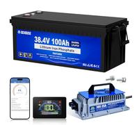 DCHOUSE Batterie au lithium Lifepo4 pour chariot de golf 36 V 100 Ah avec chargeur 36 V 25 A, application mobile Bluetooth et moniteur LCD, BMS intelligent intégré 150 A, courant de crête 500 A