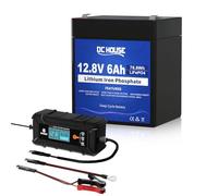 DCHOUSE Batterie LiFePO4 12V 6Ah avec Chargeur 5A Batterie Lithium Rechargeable 3000+ Cycles Profond Protection BMS pour Camping Cars voiturettes de Golf tondeuses à Gazon Panneaux solaires Camping