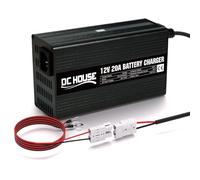 DCHOUSE Chargeur de batterie au lithium 12 V 20 A 14,6 V LiFePO4 avec connexion rapide de la batterie, affichage LED, charge rapide intelligente, pour batterie rechargeable à cycle profond de bateau