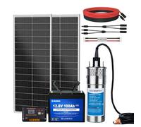 DCHOUSE Kit de pompe à eau pour puits profonds, avec pompe à eau submersible 12V CC + 2 panneaux solaires de 100W + batterie Bluetooth 100Ah + régulateur 20A pour fontaines, étangs, fontaines
