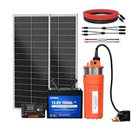 DCHOUSE Kit de pompe à eau solaire pour fontaine avec batterie de secours, pompe à eau solaire 12V + kit de panneau solaire 2 * 100W + batterie Bluetooth 100AH + contrôleur 20A pour fontaine, arrosage