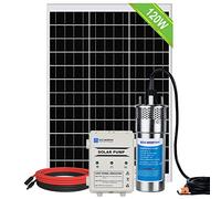 DCHOUSE Kit de pompe à eau solaire pour puits profond 12V DC Pompe à eau submersible avec panneau solaire mono 120W 10AH Contrôleur de batterie pour Well Pond Home Farm Acier inoxydable