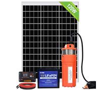 DCHOUSE Kit de pompe de fontaine solaire avec batterie de secours 12V + kit de panneau solaire 120W + batterie 30Ah + contrôleur 20A pour fontaine, irrigation, remplissage du réservoir d'eau