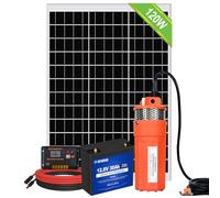 DCHOUSE Kit de pompe de fontaine solaire avec batterie de secours 12V + kit de panneau solaire 120W + batterie 30Ah + contrôleur 20A pour fontaine, irrigation, remplissage du réservoir d'eau