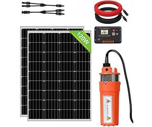 DCHOUSE Kit de pompe de puits solaire, pompe à eau solaire 12V + panneau solaire 2pcs 120W pour puits profond, irrigation hors réseau, réservoir d'eau de remplissage