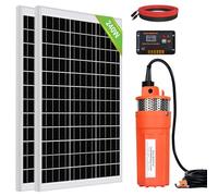 DCHOUSE Kit de pompes solaires 240 W, pompe de puits 24 V, 2 panneaux solaires de 120 W, contrôleur pour arrosage et eau de bétail hors réseau