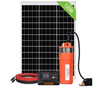 DCHOUSE kit pompe à eau solaire, pompe solaire 12V + panneau solaire 100W + contrôleur de charge 20A, puits d'eau, irrigation. expédié séparément, tête de 30m