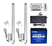 DCHOUSE Lot de 2 actionneurs linéaires multifonctions 1500N avec supports de montage (12V, 18") Actionneur linéaire à course de 450mm avec contrôleur Batterie 12V 30AH et chargeur de batterie 4A