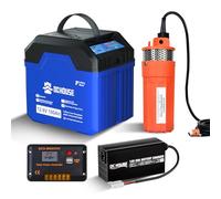 DCHOUSE Pompe à eau avec jeu de batteries 12 V, pompe submersible, batterie de 100 Ah, régulateur de charge solaire de 20 A, chargeur facile et rapide pour étangs, piscines, bateaux de pêche et