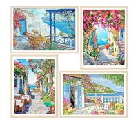 DCIDBEI 30x40CM 4 Lot Diamond Painting Strass Complet Rond,DIY 5D Peinture Diamant Art Paysage Rue, Broderie point de croix kit îles, Parfait pour la décor mur de la maison|| Ville Balnéaire