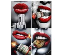 DCIDBEI 30x40CM 4 Lot Diamond Painting Strass Complet Rond, DIY Broderie Diamant Lèvres Rouges, Tableau Diamant Mode Femme Pour Maison Salon Chambre Décoration Murale Cristal Artisanat