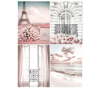 DCIDBEI 30x40CM 4 Pack Rond Peinture Diamants 5D Paysage Mer Rose, Diamond Painting Fenêtre Tableau Perle Diamant DIY,Décoration Murale/Cadeau Anniversaire Fête Fille Soeur Adultes Loisirs Creatif