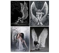 DCIDBEI 30x40CM 4 Pcs Broderie Diamant Rond 5D Complet, Aesthetic DIY Diamond Painting Ange Sombre Peinture Diamant Femme Sexuelle Enfant, Loisirs Créatifs Adultes Décor Chambre Bureau||Ange Gris