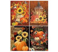 DCIDBEI 30x40CM 4 Pcs Rond Peinture Diamant 5D Complet Fleurs,Diamond-Painting Animaux Anime Mosaïque Canevas Diamant Oiseaux pour Enfants Puzzle Diamant Adultes Citrouille Halloween