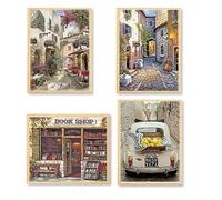 DCIDBEI 30x40CM DIY 4 Lot Diamond Painting Paysage Ville, 5D Rond Peintures de Diamant Café, Broderie Diamant Voiture, Mosaïque Art/Loisirs Créatifs Adultes/Décoration Murale A La Maison
